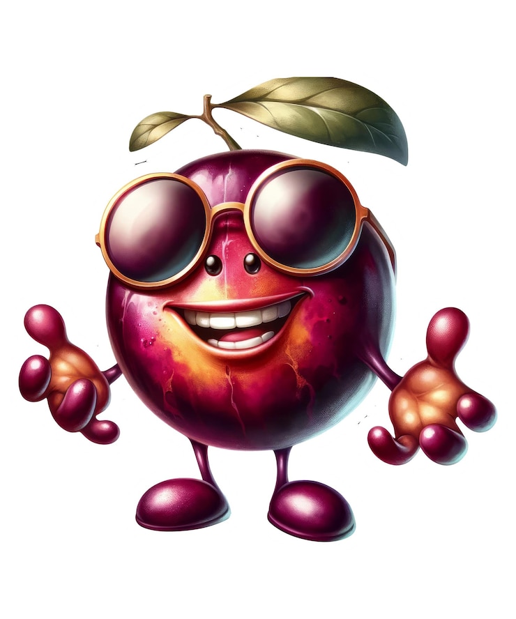 PSD un disegno di cartone animato di un melograno con un sorriso su di esso