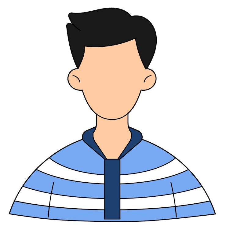 un disegno di cartone animato di un uomo che indossa un maglione a righe con una striscia blu e bianca