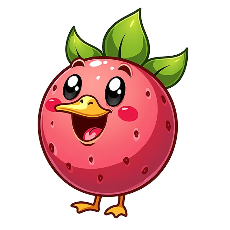 PSD un disegno di cartone animato di una fragola con un uccello su di essa