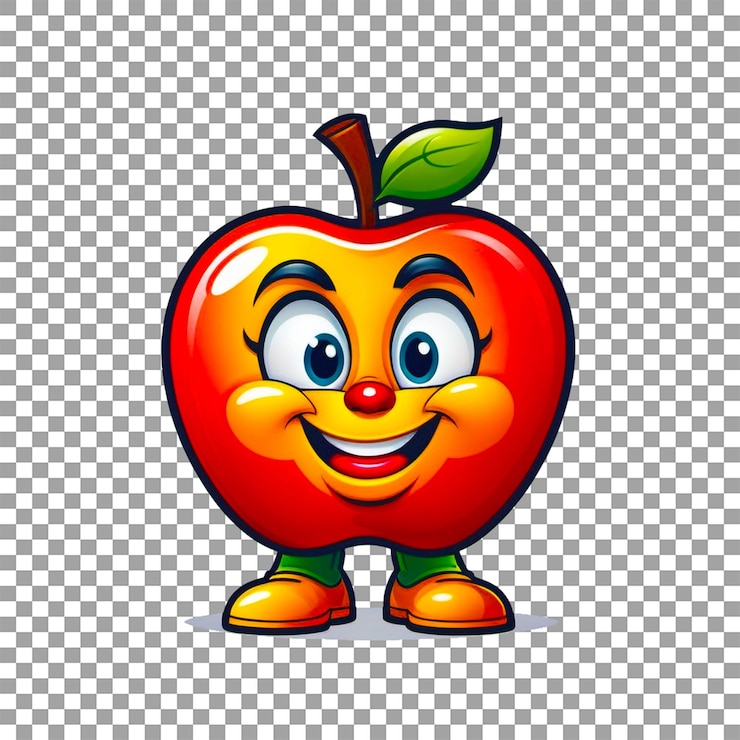 PSD un disegno di cartone animato di una mela rossa sorridente con un sorriso sul viso