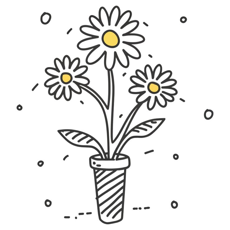 PSD un disegno di fiori in un vaso con la neve in cima
