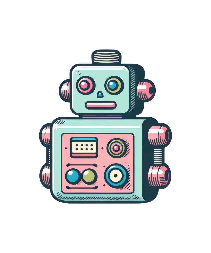 PSD un disegno di un adesivo retro robot