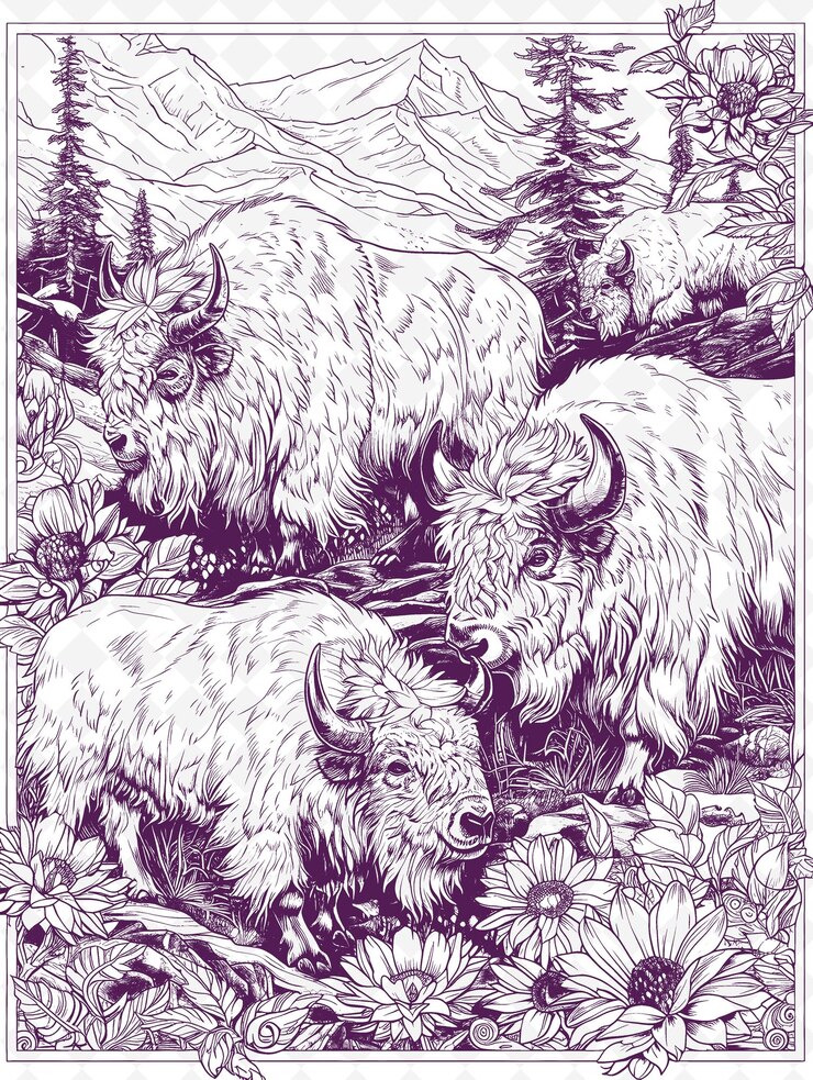 PSD un disegno di un bisonte con una montagna sullo sfondo