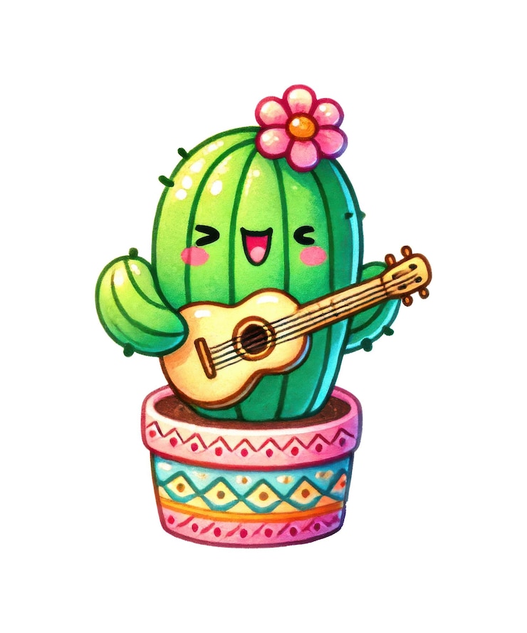 PSD un disegno di un cactus con una chitarra dentro