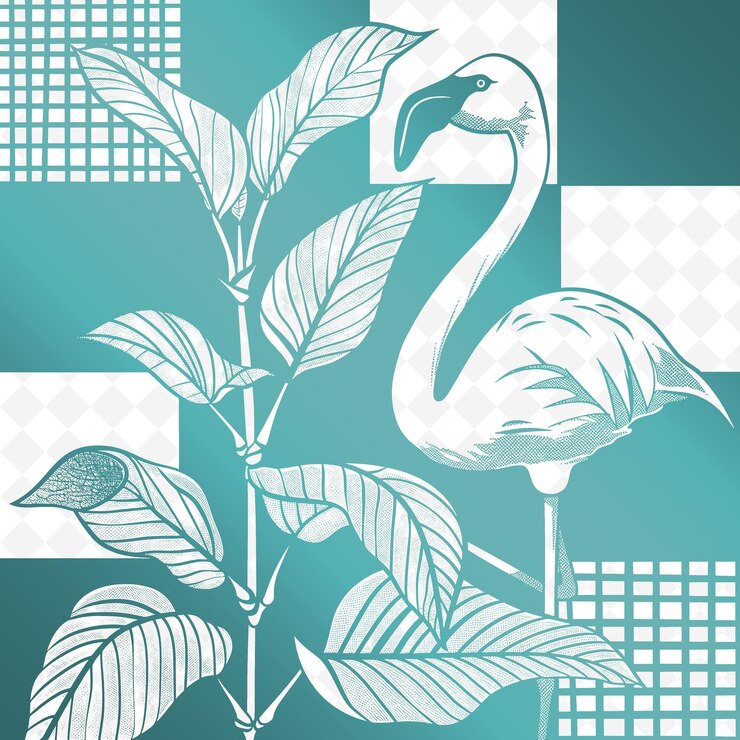 PSD un disegno di un cigno bianco con uno sfondo verde con una pianta al centro