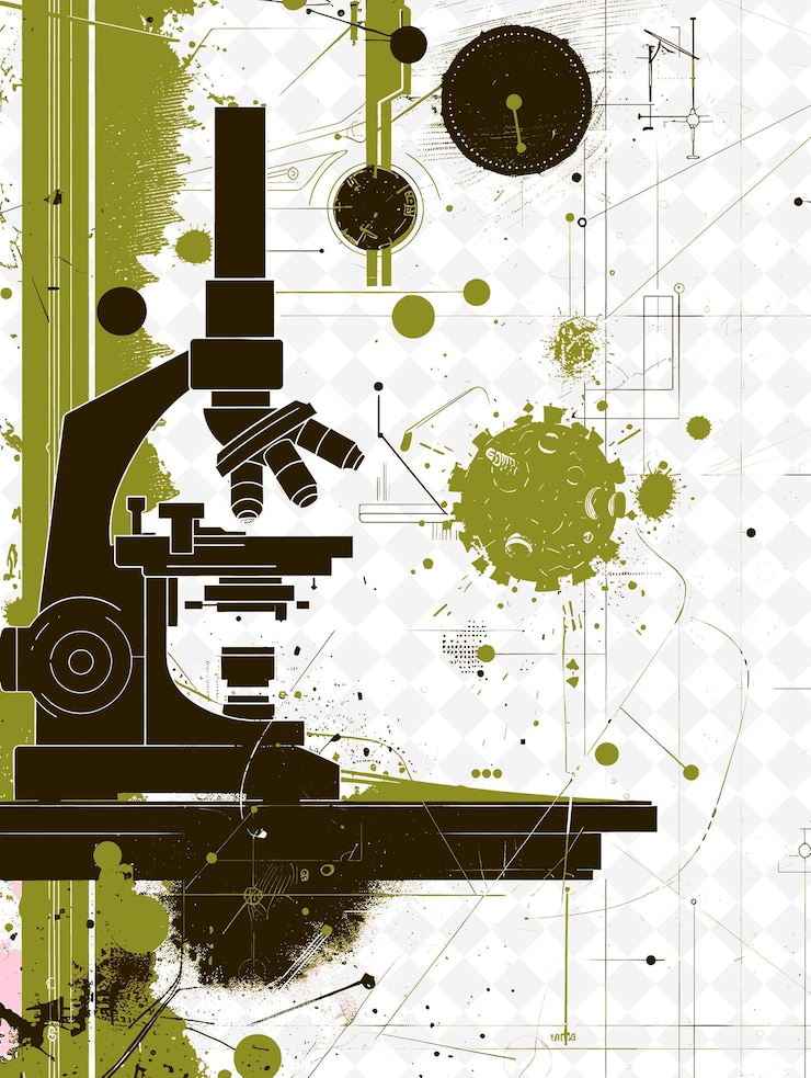 PSD un disegno di un microscopio con uno sfondo verde con un punto nero in basso
