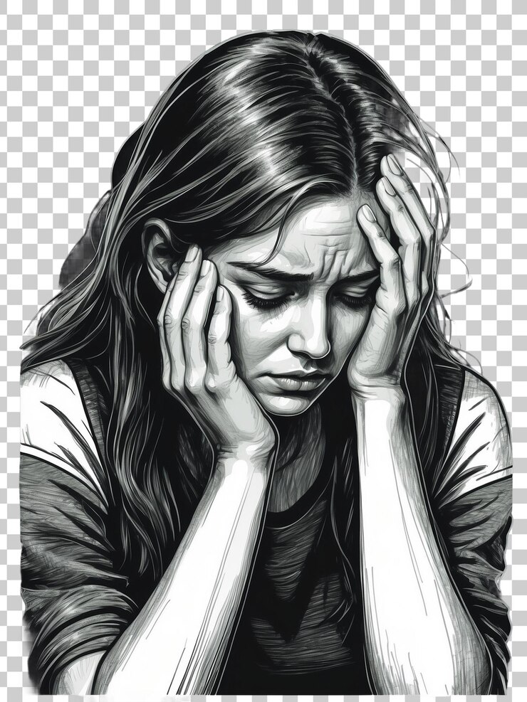 PSD un disegno di una donna con mal di testa