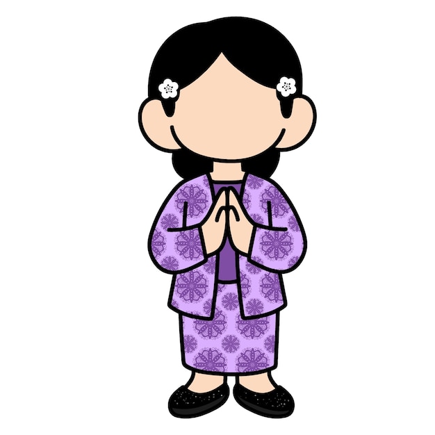 un disegno di una donna in kimono con uno sfondo bianco