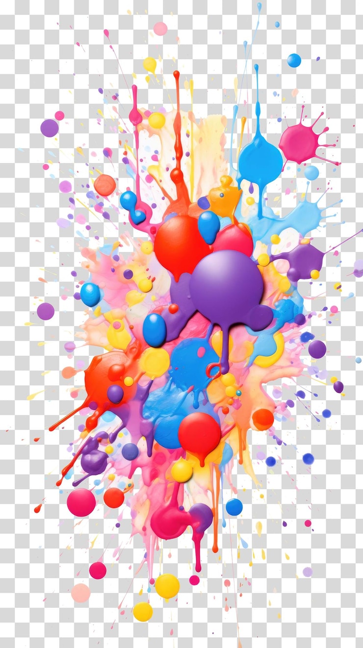 PSD un disegno di una palla colorata di vernice su uno sfondo bianco