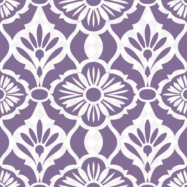 un disegno floreale viola e bianco con un fiore bianco