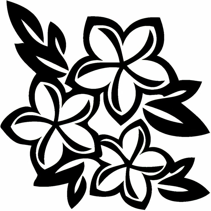 PSD un disegno in bianco e nero di fiori con uno sfondo bianco