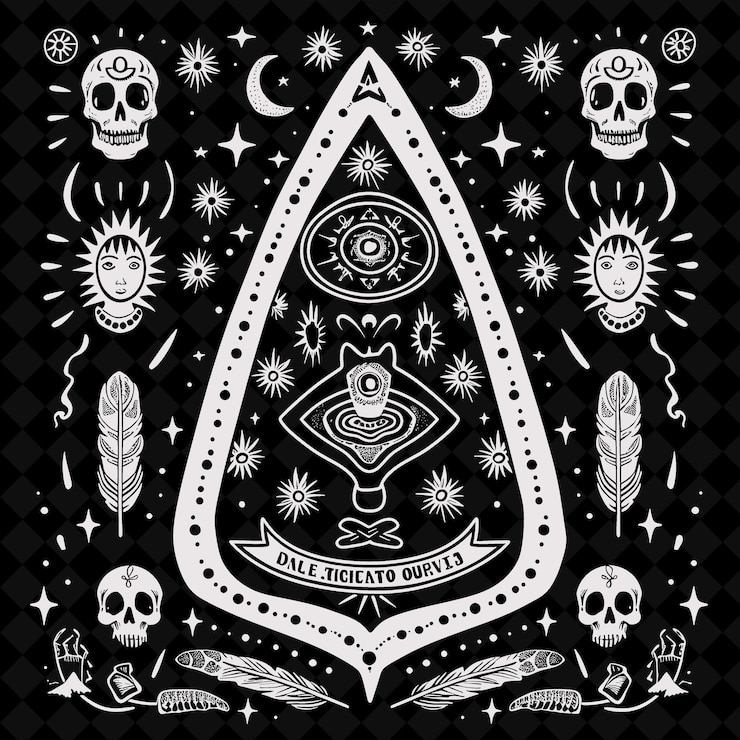 PSD un disegno in bianco e nero di un triangolo con una stella e un teschio su di esso