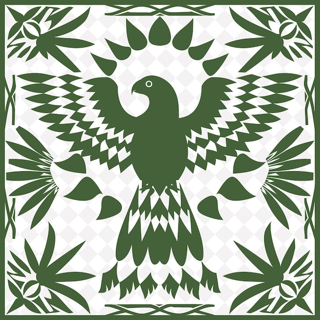 un disegno verde e bianco con un uccello su di esso