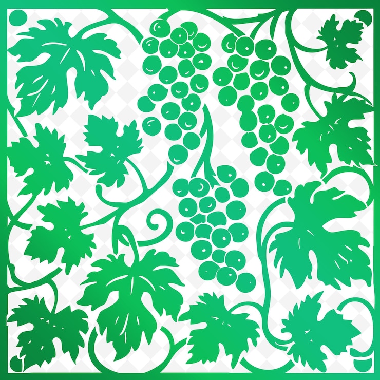 PSD un disegno verde e bianco con uva e foglie