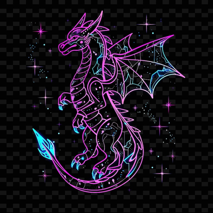 PSD un drago con uno sfondo viola e una stella in cima