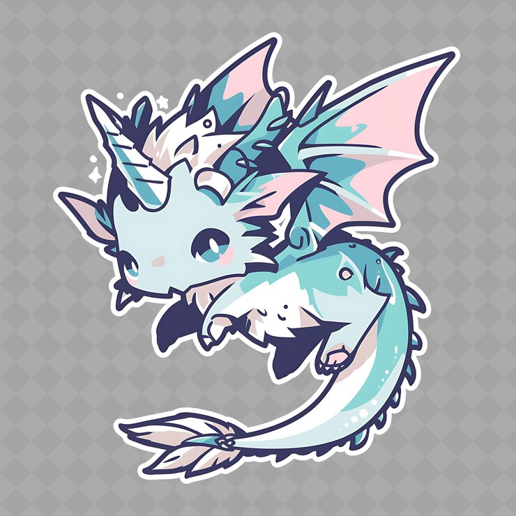 PSD un drago dei cartoni animati con una coda blu e una coda rosa