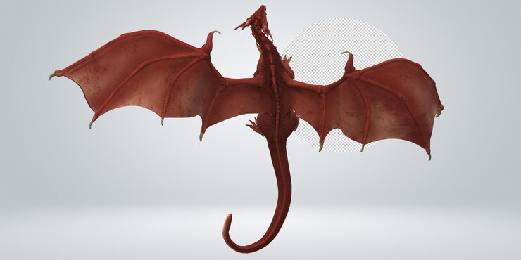 PSD un drago rosso con uno sfondo bianco