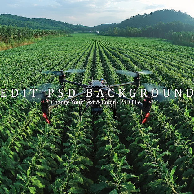 Un drone vola sopra un campo di colture catturando immagini aeree per l'analisi agricola