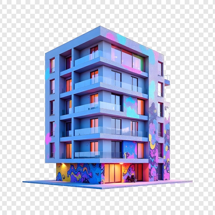 PSD un edificio con finestre colorate in fondo