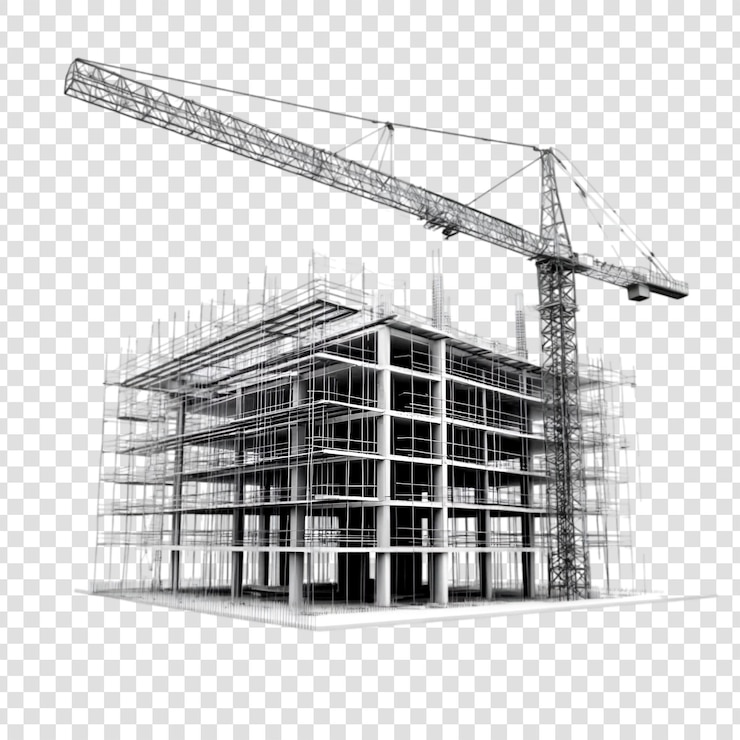 PSD un edificio in costruzione nero e bianco su uno sfondo trasparente