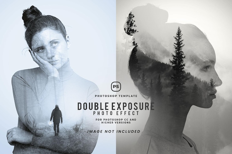 PSD un effetto foto a doppia esposizione per photoshop e un effetto foto.