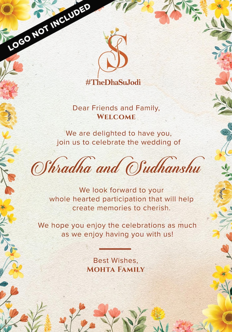 PSD un'elegante carta d'invito per il matrimonio in acquerello giallo e floreale per la cerimonia nuziale indiana