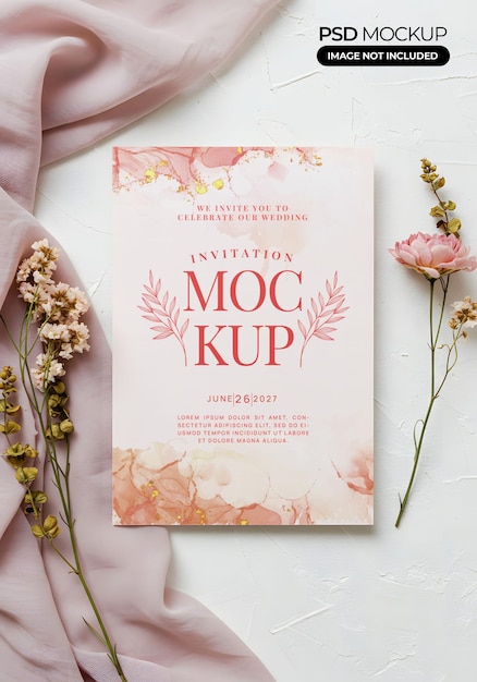 Un elegante modello di invito a nozze con accenti floreali e delicate tonalità rosa