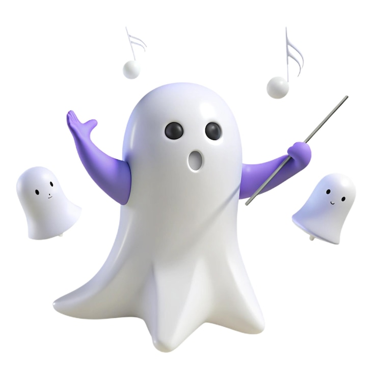 PSD un fantasma bianco con le braccia viola e un fantasma bianco con il numero 3 su di esso