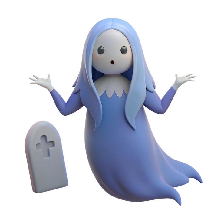 PSD un fantasma blu con la testa blu e i capelli blu
