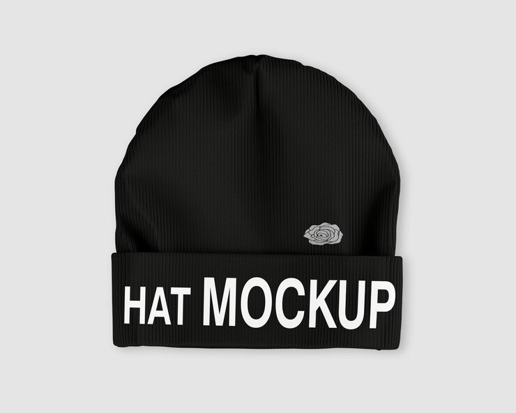 PSD un finto berretto nero con la scritta hat mock sul davanti.