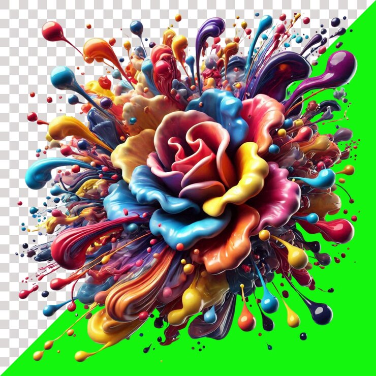 PSD un fiore colorato è circondato da bolle di diversi colori