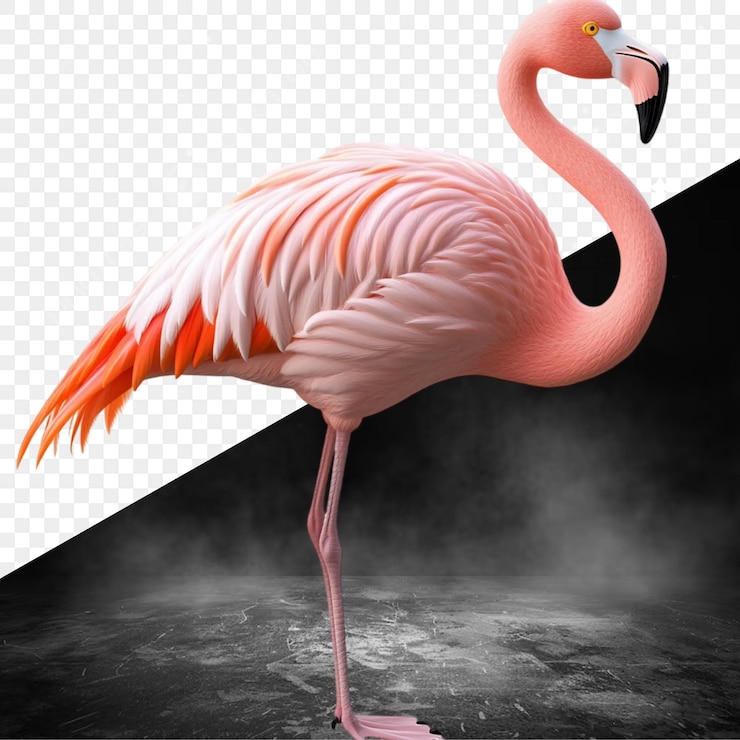 PSD un flamingo rosa con uno sfondo nero e uno sfondo bianco con uno sfundo nero e bianco