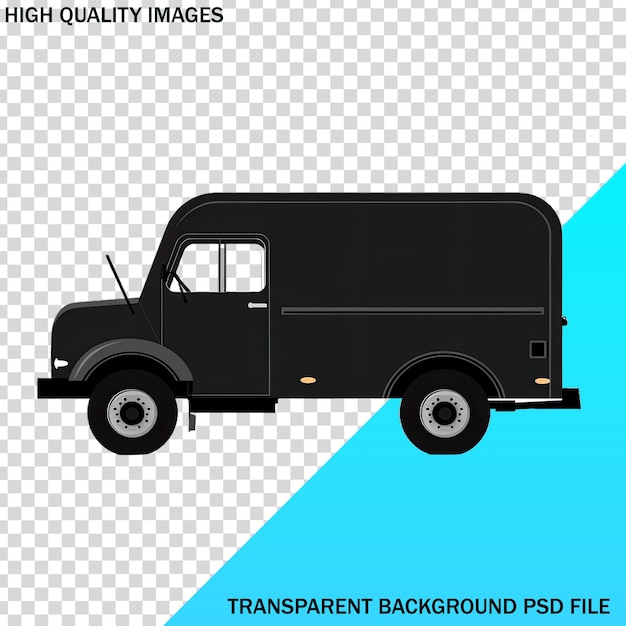 un furgone nero con uno sfondo blu che dice foto di alta qualità su di esso
