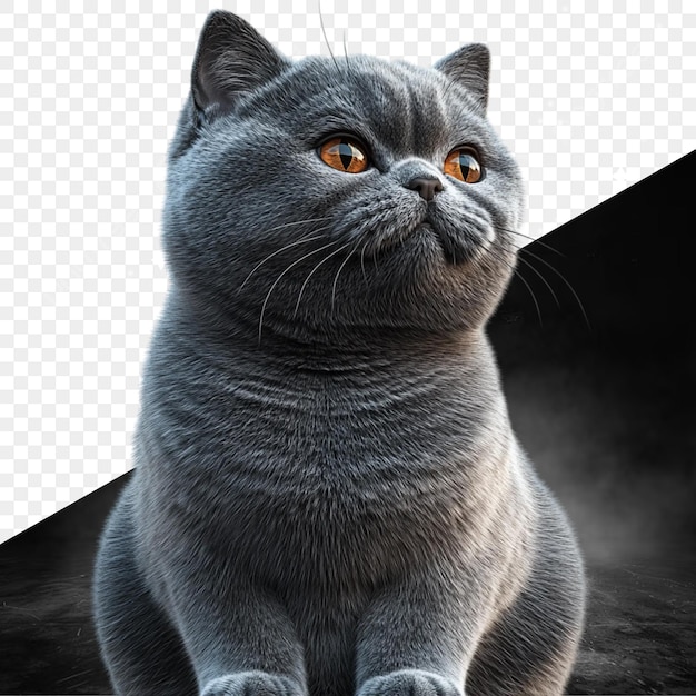 un gatto con gli occhi arancioni si siede su uno sfondo nero