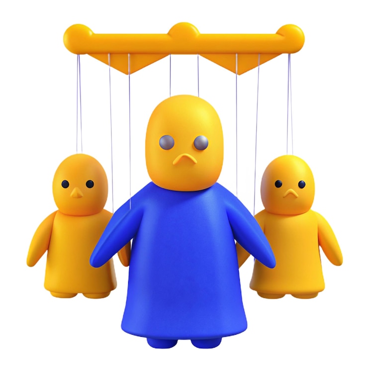 PSD un giocattolo giallo con tre piccole figure su di esso
