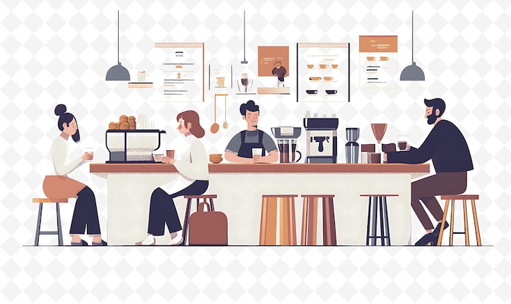 PSD un grafico di un uomo in un caffè con una caffetteria