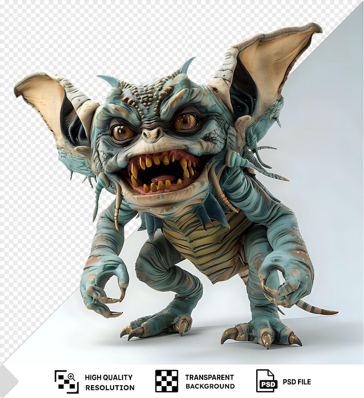PSD un gremlin grottesco con i tratti contorti e il sorriso malvagio che causa male e caos