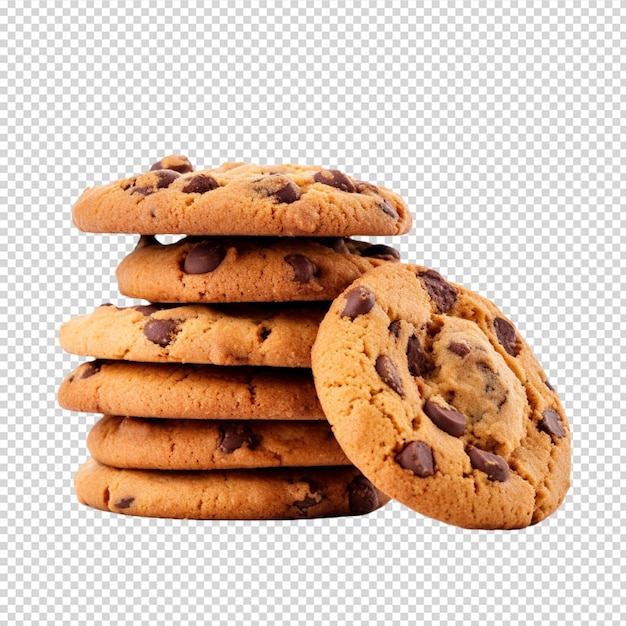 un gruppo di biscotti con gocce di cioccolato isolato su sfondo bianco