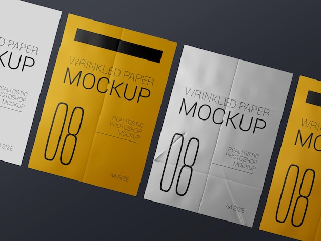 Un gruppo di mockup di modello di poster rugoso realistico. Mockup di manifesti rugosi bagnati di carta incollata
