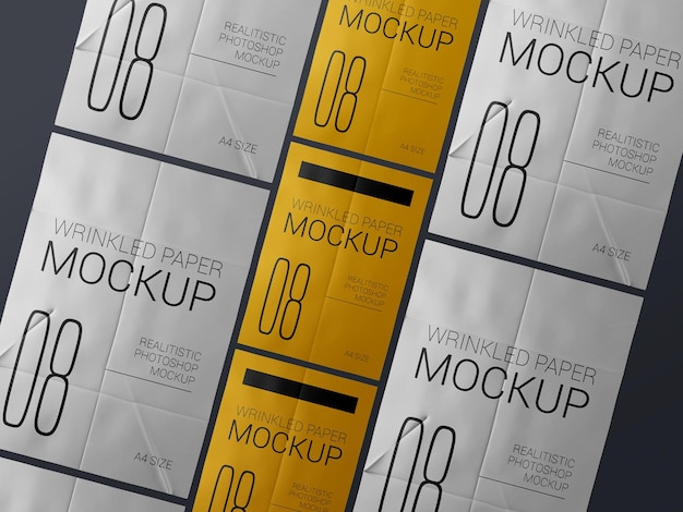 Un gruppo di mockup di modello di poster rugoso realistico. Mockup di manifesti rugosi bagnati di carta incollata