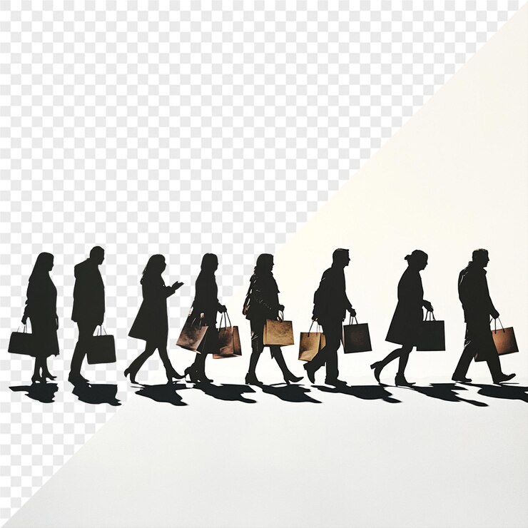 PSD un gruppo di persone che camminano con le loro borse