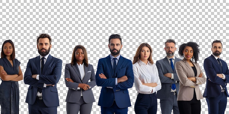 PSD un gruppo di uomini d'affari posizionati è unito e pronto per il successo