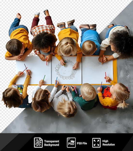 un gruppo fantastico di bambini che disegnano qualcosa e sembrano coinvolti png psd