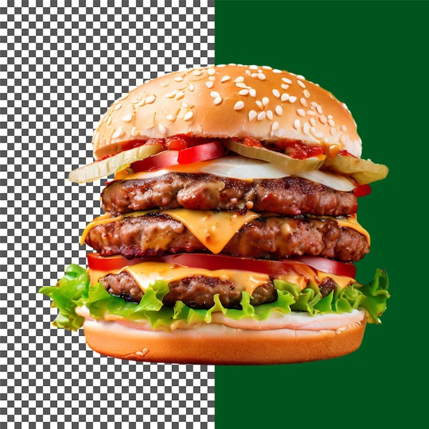un hamburger con formaggio all'acqua in bocca Stack di hamburger gourmet con topping su sfondo trasparente