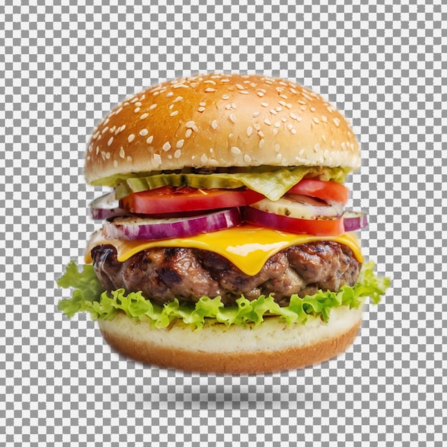 Un hamburger con un cheeseburger giallo sopra.