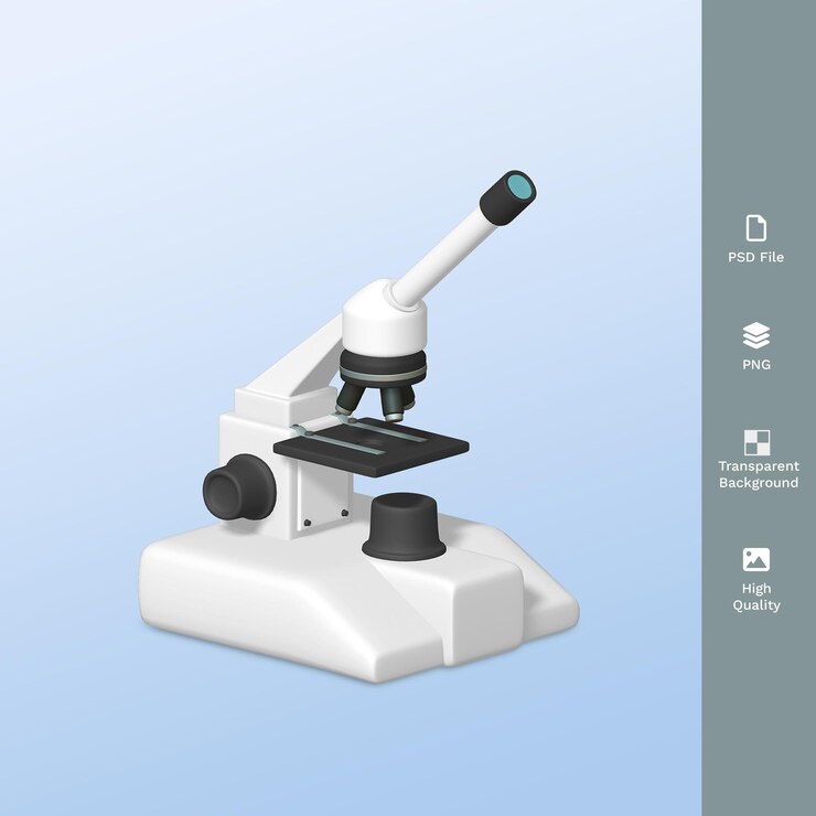PSD un'illustrazione bianca del microscopio 3d