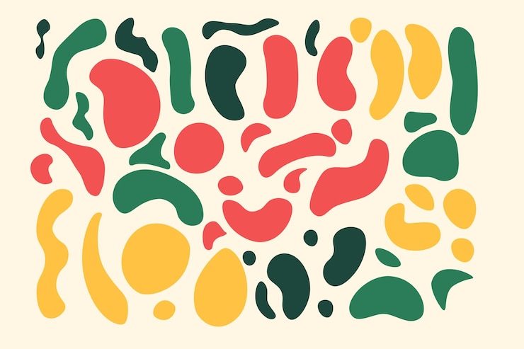 PSD un'illustrazione colorata di un frutto colorato rosso e verde con una forma astratta sullo sfondo verde