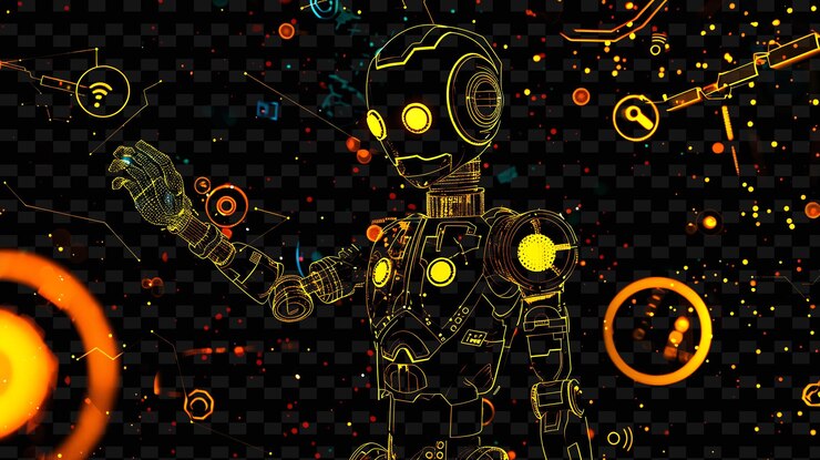 PSD un'illustrazione colorata di un robot con le parole robot su di esso