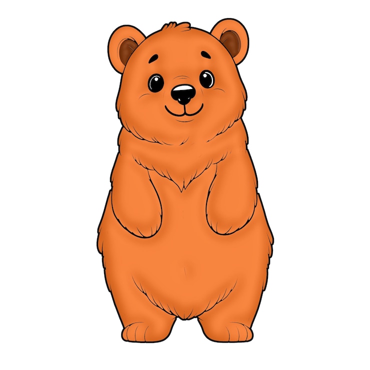 Un'illustrazione di cartone animato dell'orso marrone carino e adorabile sorridente e felice
