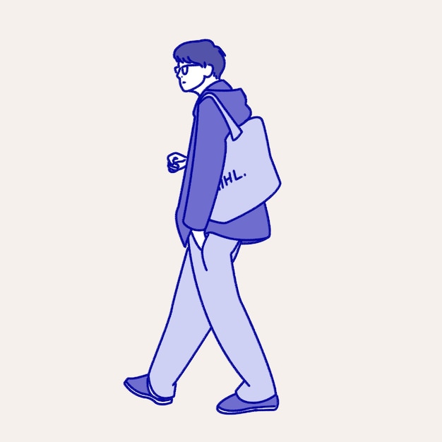 un'illustrazione di un uomo con gli occhiali e una borsa